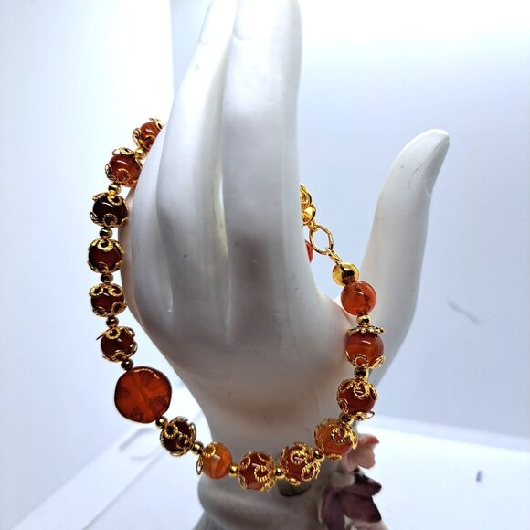 Carnelian agate bracelet gold tone lobster claw clasp - Picture 2 of 3
